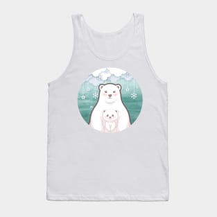 Cute cub polar bear and mum character design with snowflake background. Vector illustration Tank Top
